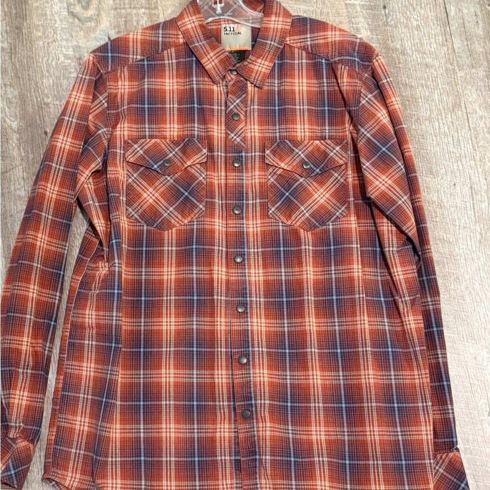 5.11 Tactical Orange and Blue Plaid Button Down Shirt